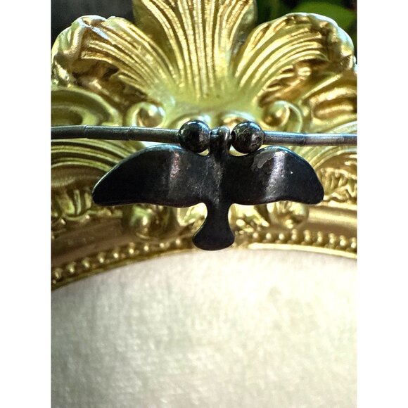 Vintage 15” Silver-tone & Blue Beaded Necklace with Bird - Picture 2 of 5